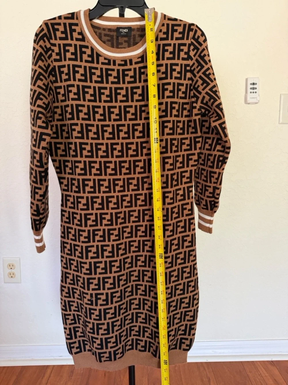 Authentic Fendi Brown & Black FF Logo Knit Dress with Striped Trim size small - Picture 3 of 7